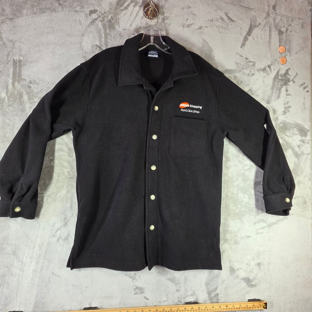 Vintage AKWA MSN Shopping Black Fleece Jacket Shirt Men’s Medium Made in USA
